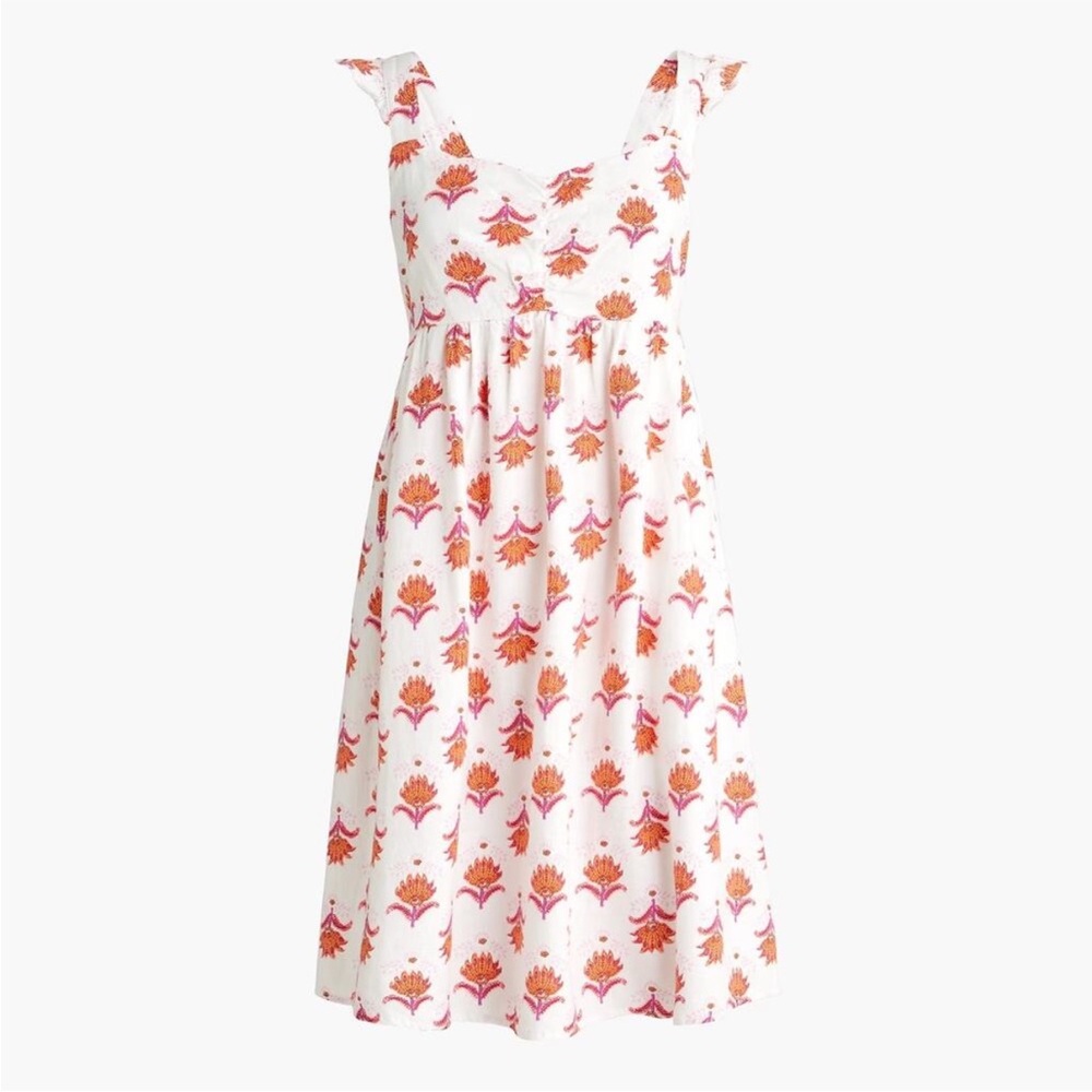 J Crew Factory Block Print Linen Blend Ruffle Sleeve Babydoll
Dress